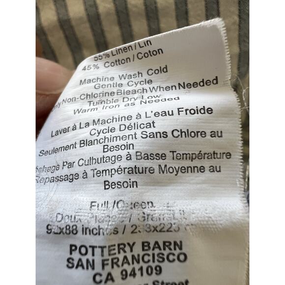 Pottery Barn Full Duvet Cover Blue White Stripe Linen Cotton Farmhouse Coastal - Picture 11 of 11